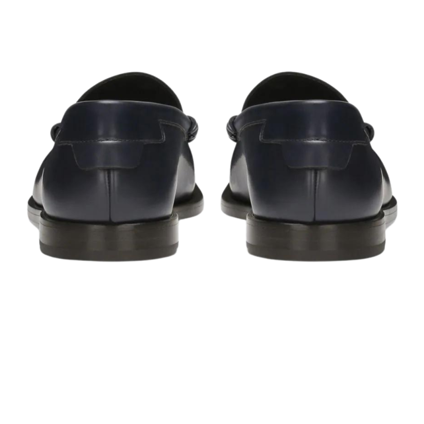 Mocassins DOLCE & GABBANA cuir bleu marine plaque logo DG argent