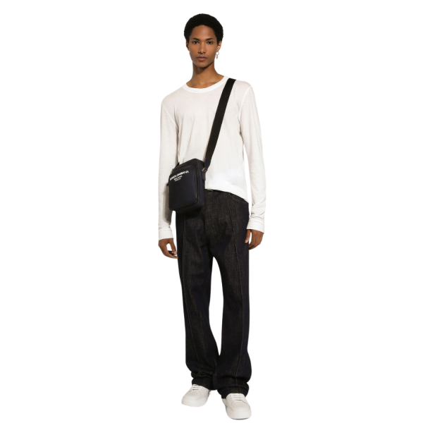 Sac bandoulière nylon bleu marine logo relief blanc DOLCE & GABBANA