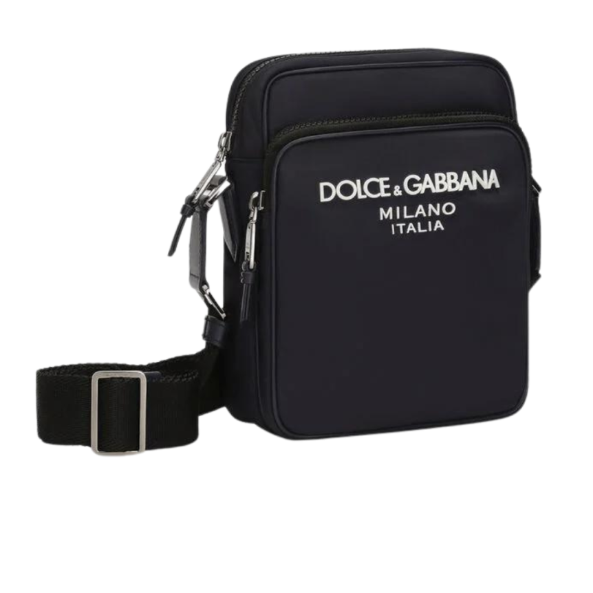 Sac bandoulière nylon bleu marine logo relief blanc DOLCE & GABBANA