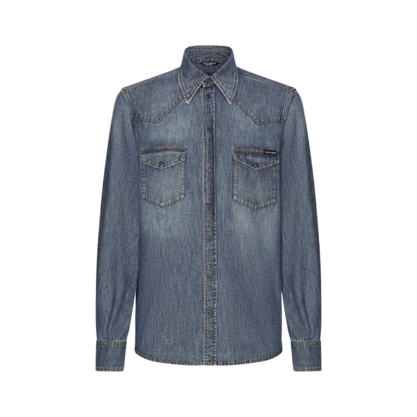 Chemise oversize DOLCE GABBANA en jean manche longue coton bleu délavé