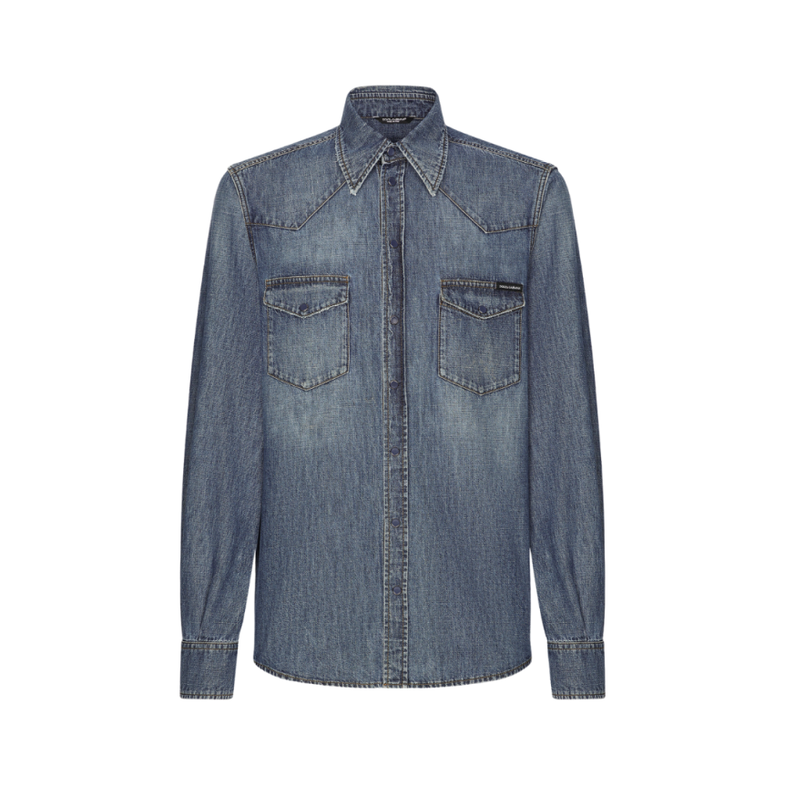 Chemise oversize DOLCE GABBANA en jean manche longue coton bleu délavé