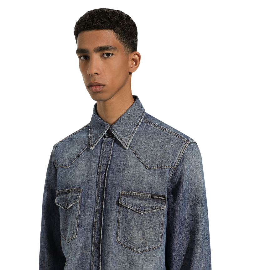 Chemise oversize DOLCE GABBANA en jean manche longue coton bleu délavé