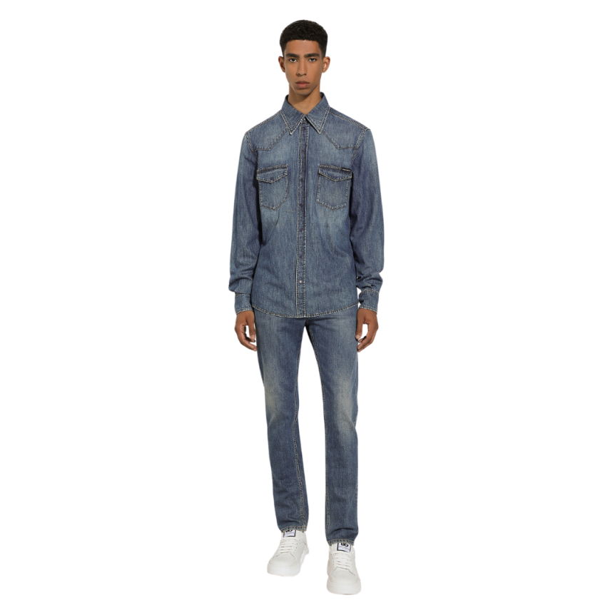 Chemise oversize DOLCE GABBANA en jean manche longue coton bleu délavé
