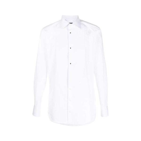 Chemise manche longue DOLCE & GABBANA coton blanc bouton perle noire