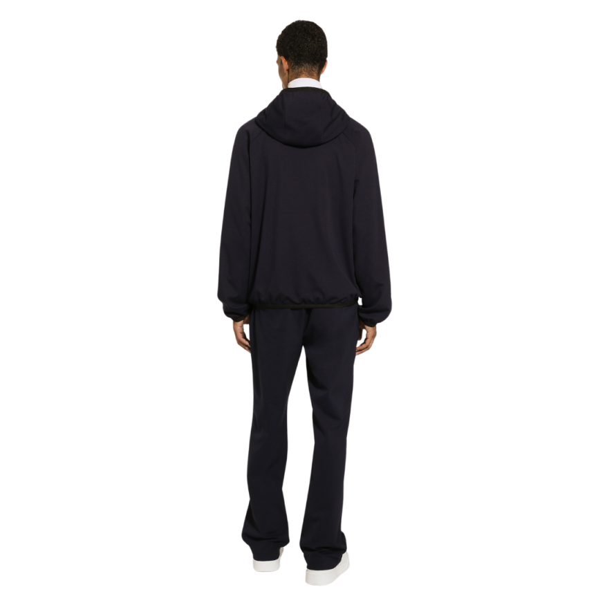 Veste zippée à capuche DOLCE & GABBANA coton bleu nuit plaque métal logo