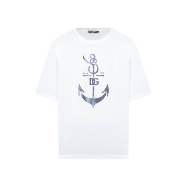 T-shirt DOLCE & GABBANA manche courte coton blanc ancre marine logo dg