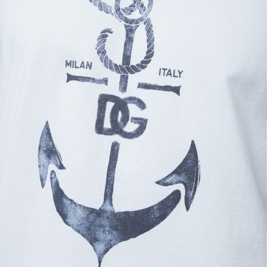 T-shirt DOLCE & GABBANA manche courte coton blanc ancre marine logo dg