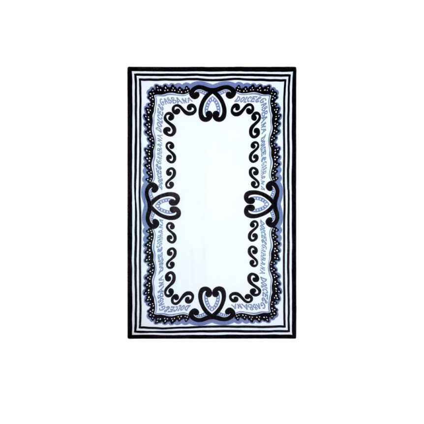 Serviette de bain DOLCE & GABBANA coton éponge blanc imprimé bleu Marina