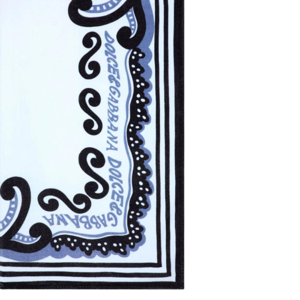 Serviette de bain DOLCE & GABBANA coton éponge blanc imprimé bleu Marina