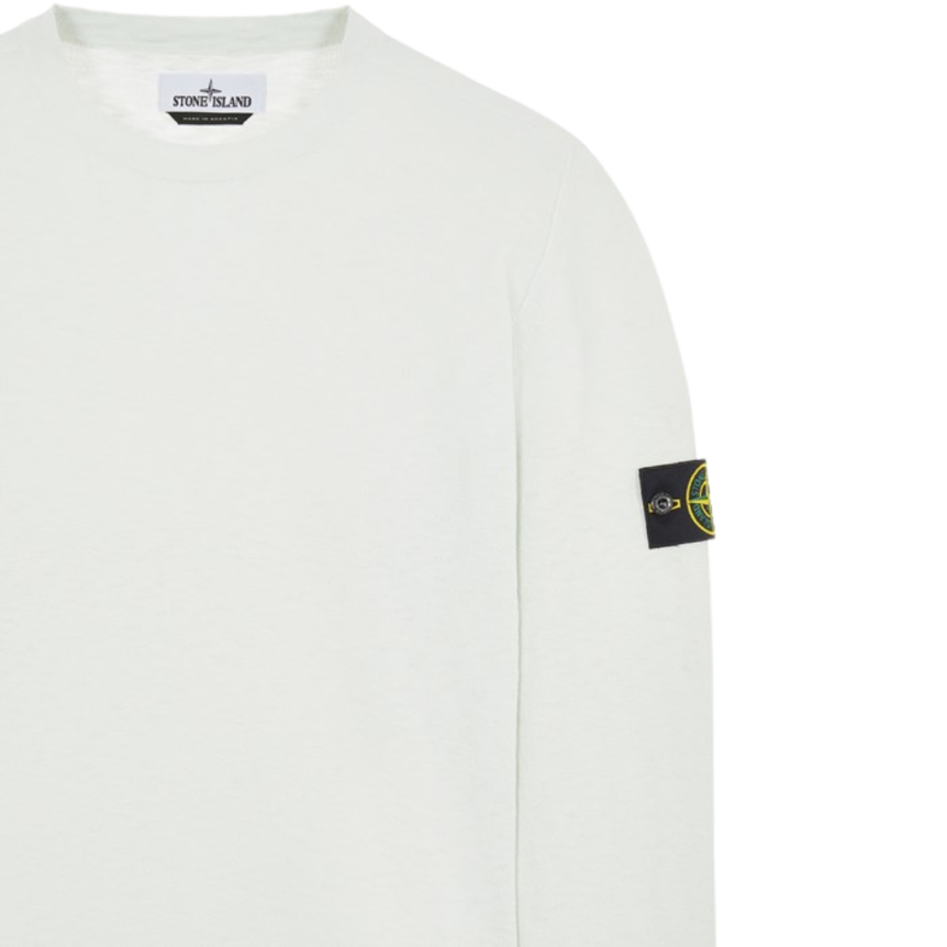 Pull col rond STONE ISLAND coton nylon blanc Badge Rose des vents