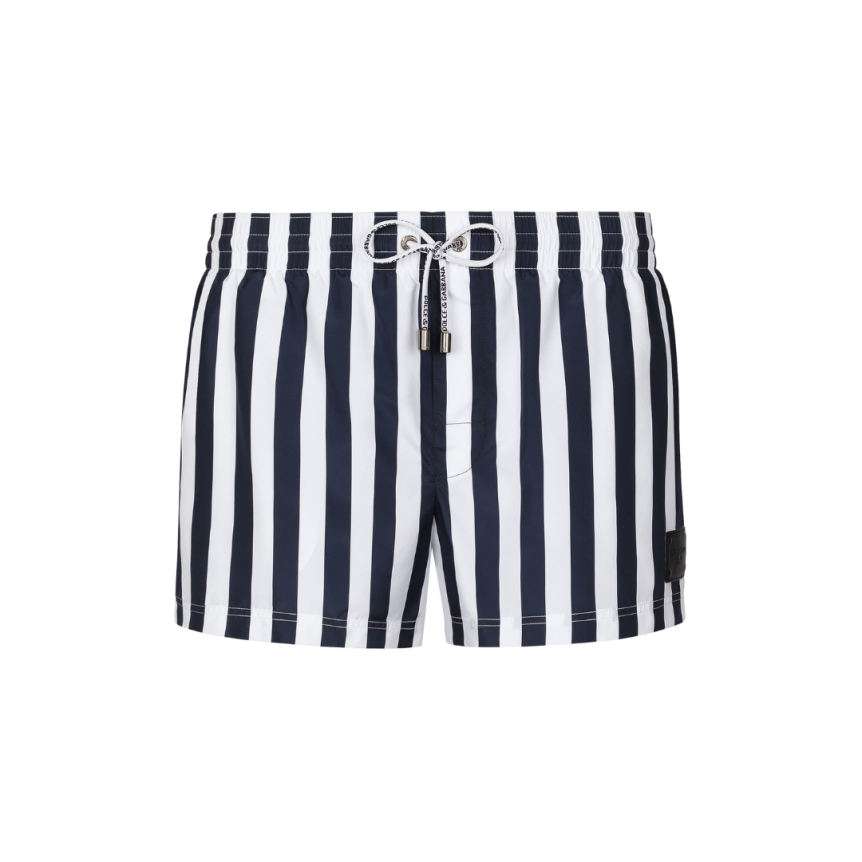 Short de bain DOLCE & GABBANA nylon blanc rayures bleu marine
