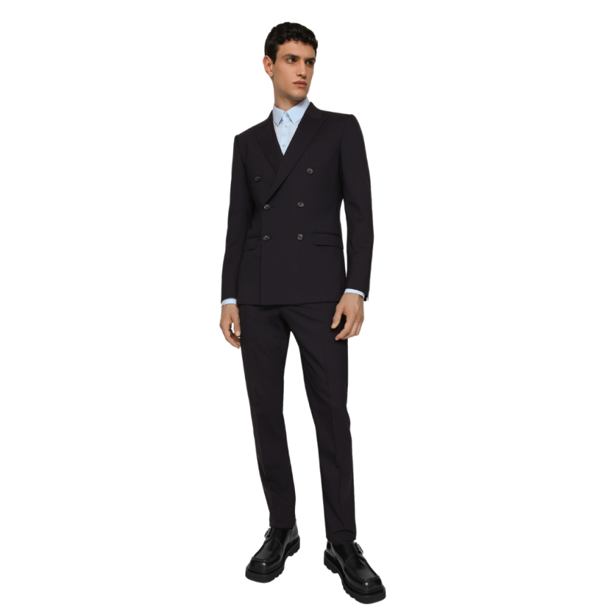 Costume croisé DOLCE & GABBANA laine stretch bleu marine