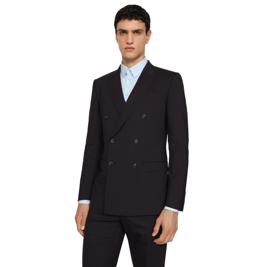 Costume croisé DOLCE & GABBANA laine stretch bleu marine