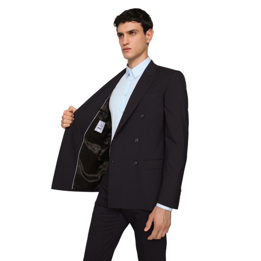 Costume croisé DOLCE & GABBANA laine stretch bleu marine