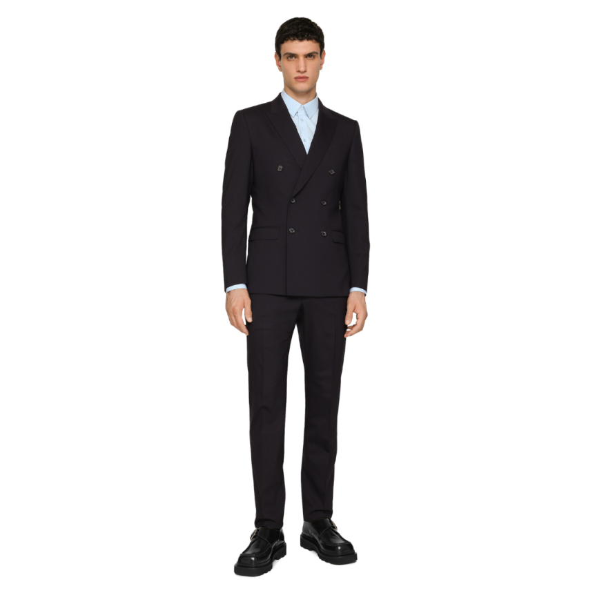 Costume croisé DOLCE & GABBANA laine stretch bleu marine