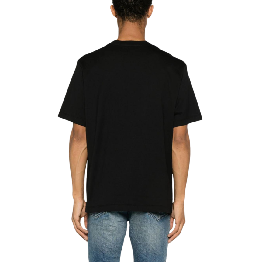 T-shirt AMIRI col rond Décalé Chrome coton noir logo bleu ciel dégradé