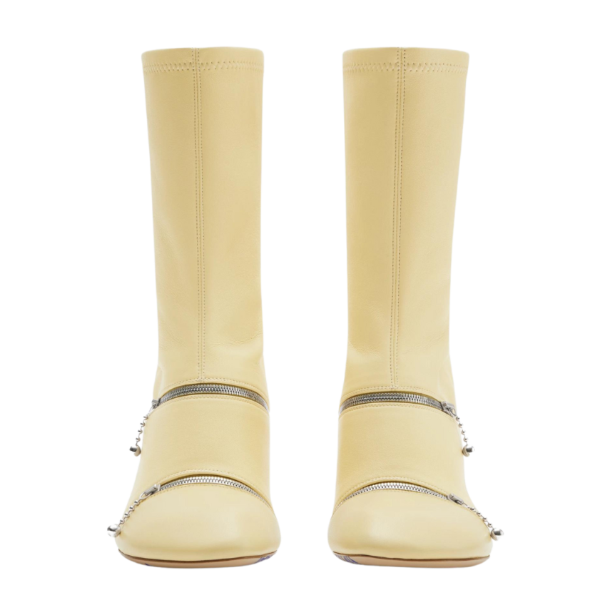 Bottines BURBERRY cuir nappa beige zip argenté talon aiguille