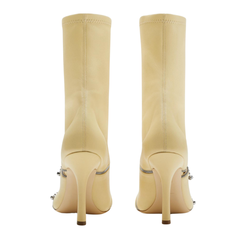 Bottines BURBERRY cuir nappa beige zip argenté talon aiguille