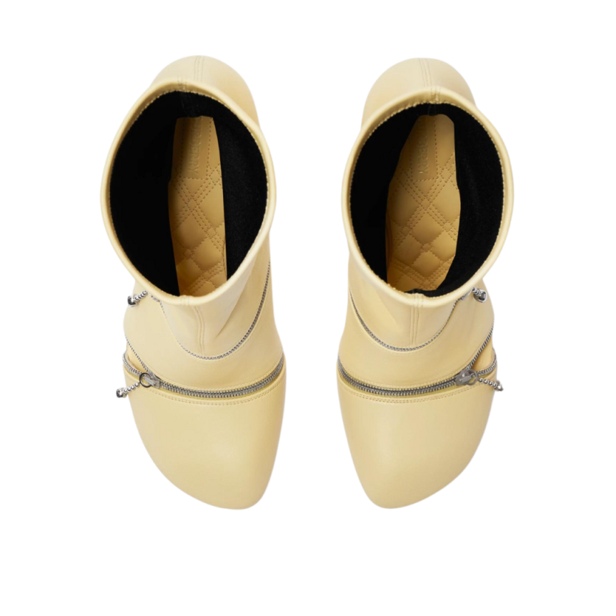 Bottines BURBERRY cuir nappa beige zip argenté talon aiguille