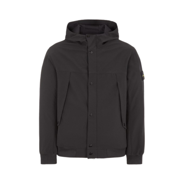 Blouson à capuche STONE ISLAND coton noir Softshell bouton pression