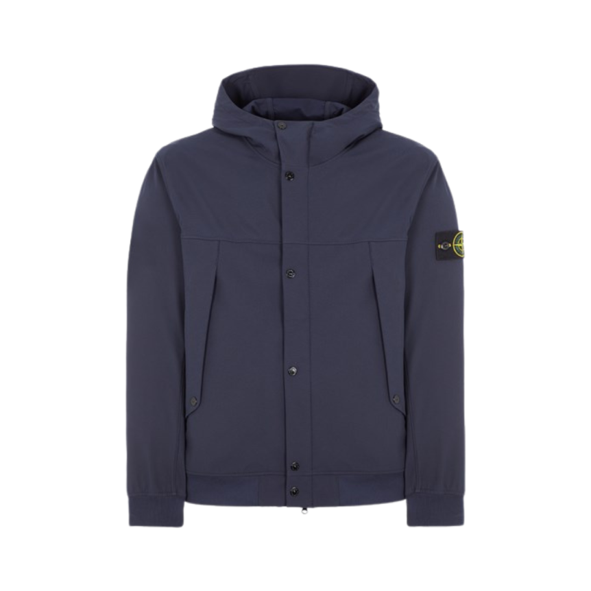 Blouson à capuche STONE ISLAND coton bleu marine Softshell bouton pression