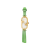 Montre ovale bracelet cuir vert cadran or diamants