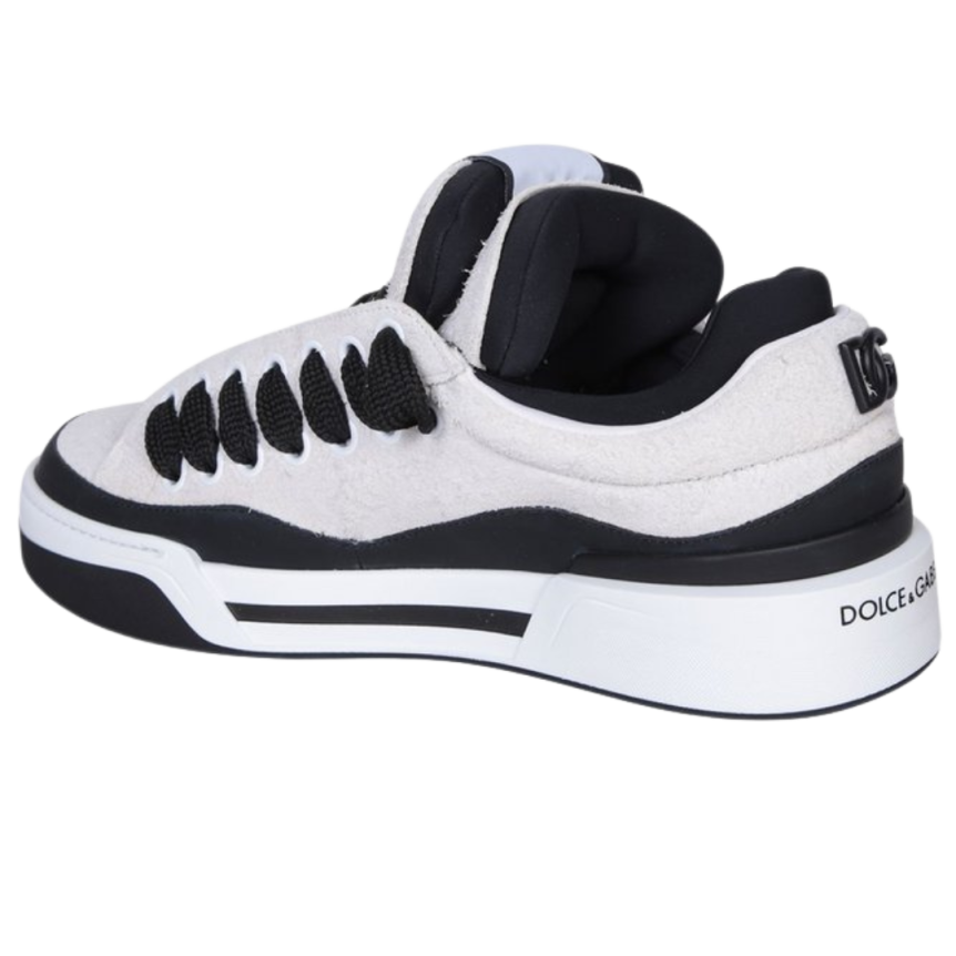 Baskets basses DOLCE & GABBANA New Roma bi matière cuir blanc noir