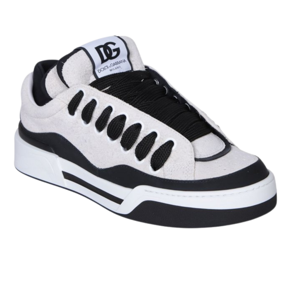 Baskets basses DOLCE & GABBANA New Roma bi matière cuir blanc noir