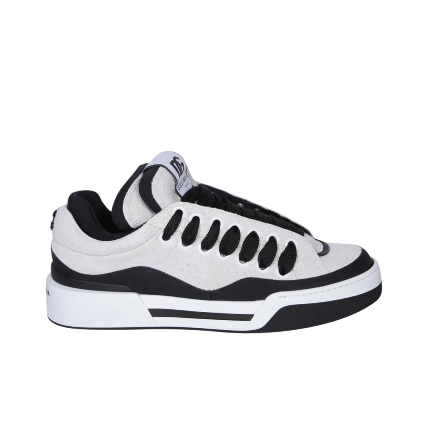 Baskets basses DOLCE & GABBANA New Roma bi matière cuir blanc noir