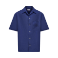 Chemise manche courte coton bleu indigo broderie logo poche