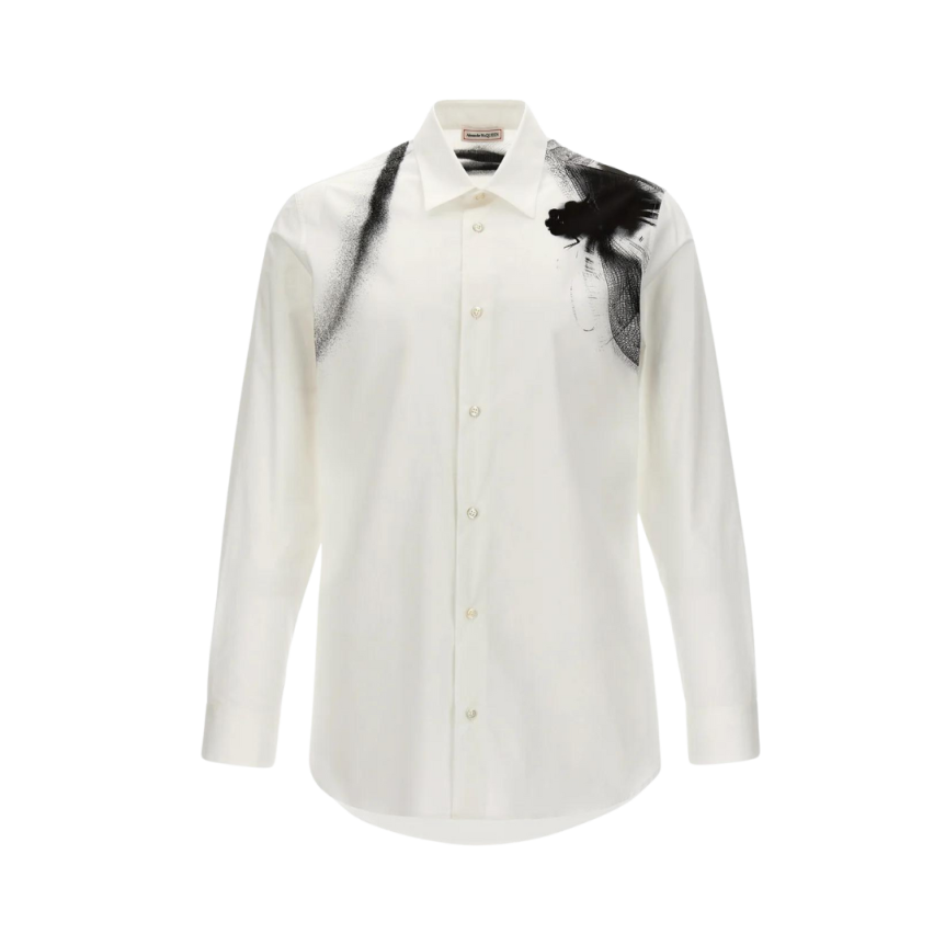 Chemise ALEXANDER MCQUEEN jersey coton blanc Dragonfly Libellule noir