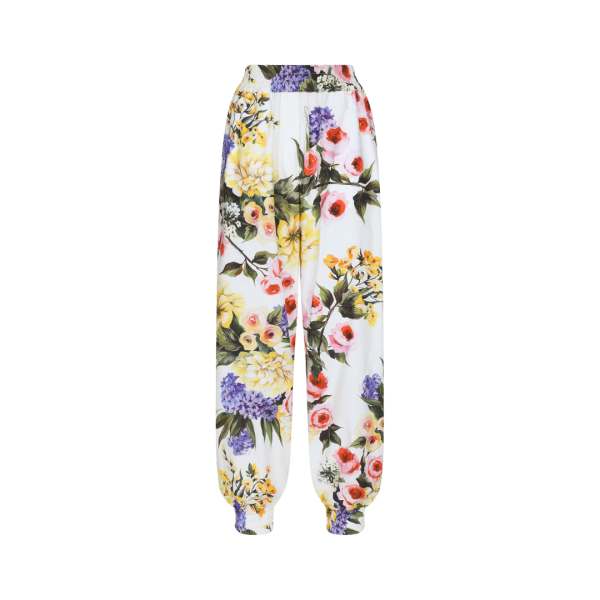 Pantalon ballon DOLCE & GABBANA popeline coton blanc imprimé jardin fleurs multicolore