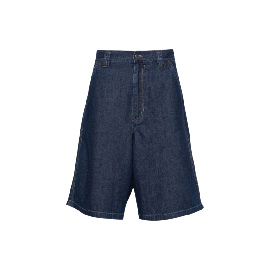 Short bermuda PRADA large jeans denim coton bleu logo métal