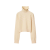 Pull col montant laine mélangée pied de poule rose jaune