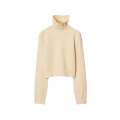 Pull col montant laine mélangée pied de poule rose jaune