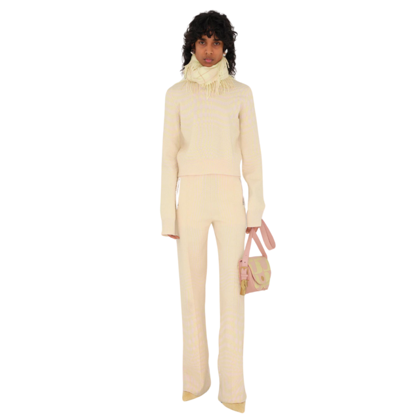 Pull BURBERRY col montant laine mélangée pied de poule rose jaune