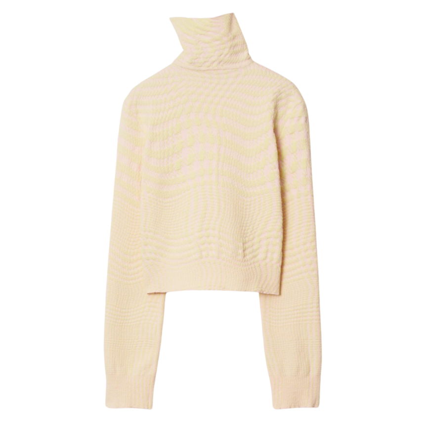 Pull BURBERRY col montant laine mélangée pied de poule rose jaune