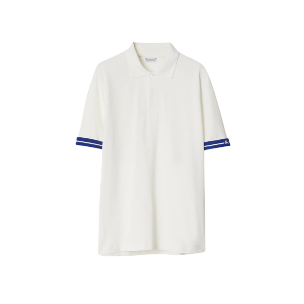 Polo BURBERRY piqué de coton blanc bordure manche courte bleu