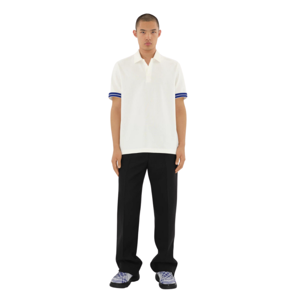 Polo BURBERRY piqué de coton blanc bordure manche courte bleu