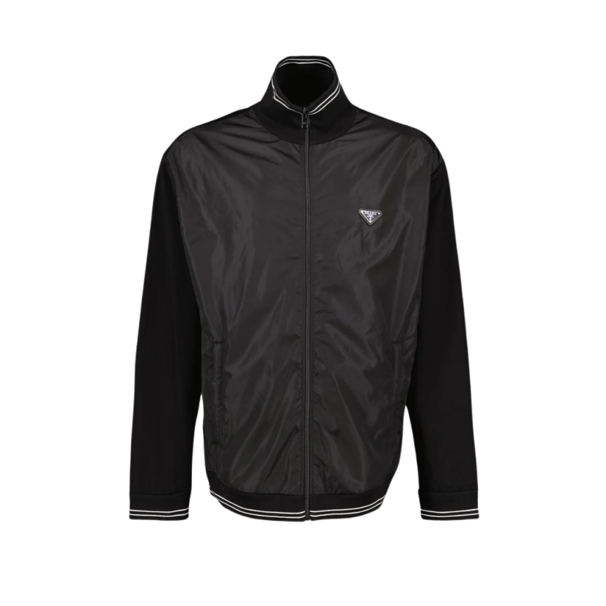 Blouson PRADA Re-nylon Piqué Noir logo triangle émail