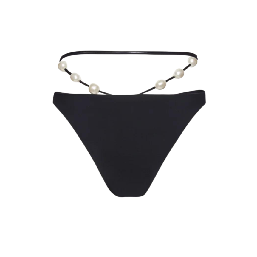 Bas MAGDA BUTRYM maillot de bain taille haute noir perles lien à nouer