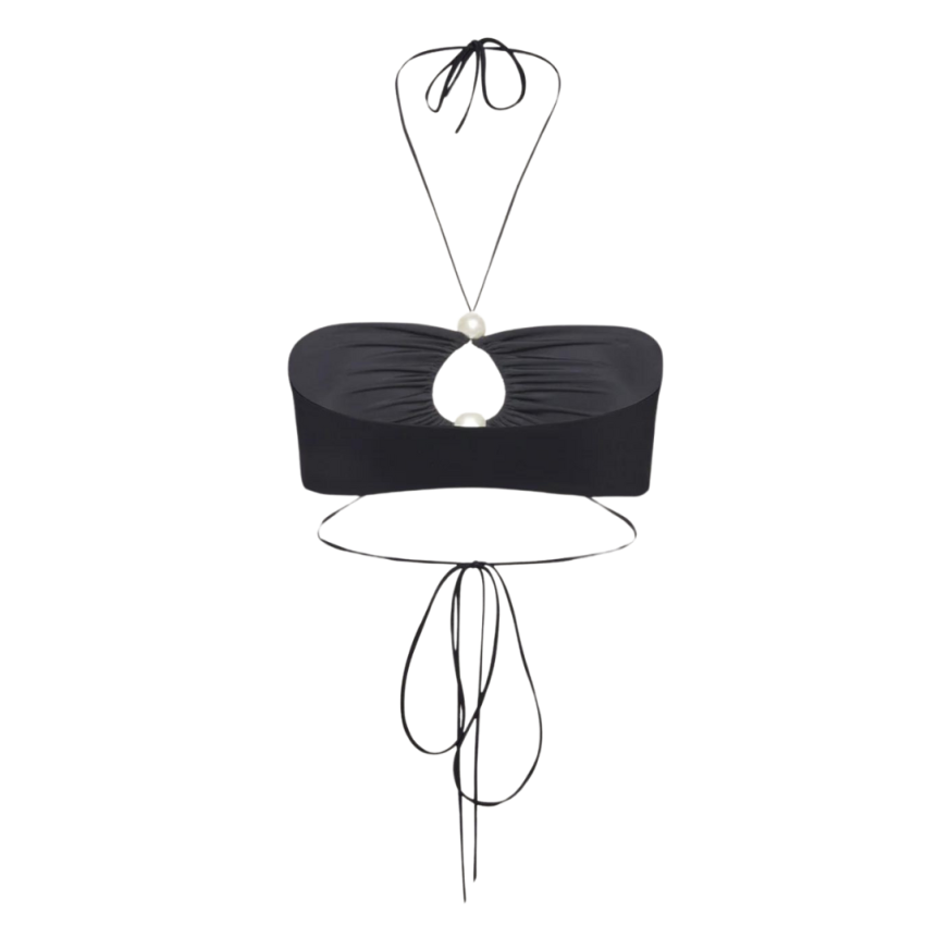 Top bandeau MAGDA BUTRYM dos nu noir lien à nouer perles
