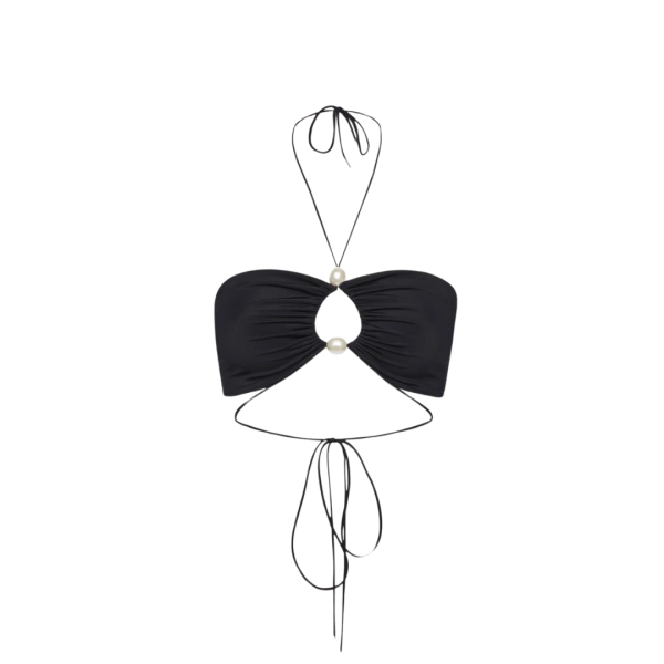 Top bandeau MAGDA BUTRYM dos nu noir lien à nouer perles