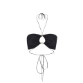 Top bandeau dos nu noir lien à nouer perles