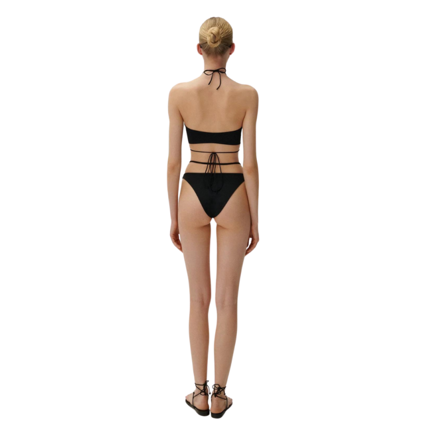 Top bandeau MAGDA BUTRYM dos nu noir lien à nouer perles