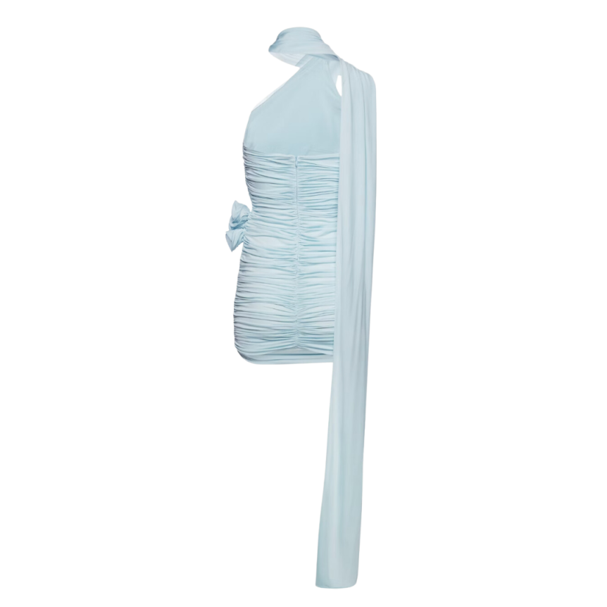 Mini-robe MAGADA BUTRYM drapée bleu ciel col effet foulard fleurs