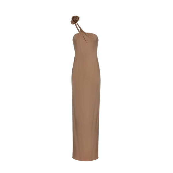Robe longue MAGDA BUTRYM jersey beige bretelle asymétrique fleur