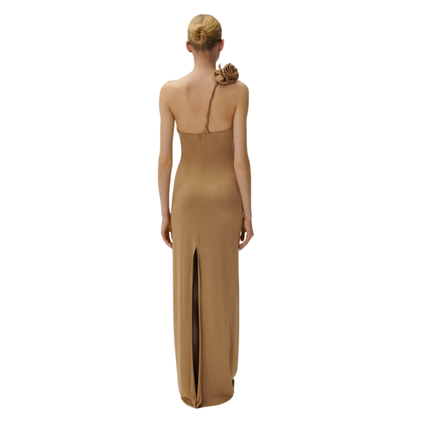 Robe longue MAGDA BUTRYM jersey beige bretelle asymétrique fleur