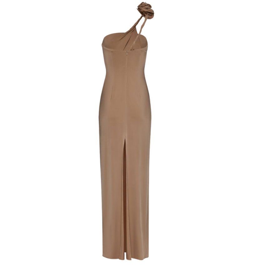 Robe longue MAGDA BUTRYM jersey beige bretelle asymétrique fleur