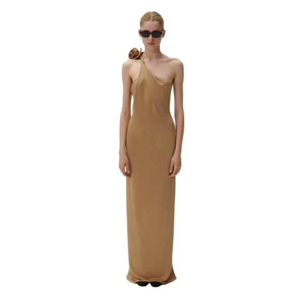 Robe longue MAGDA BUTRYM jersey beige bretelle asymétrique fleur